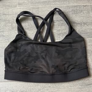 Lululemon Energy Bra Black Camo Size 4 Strappy Sports Bra